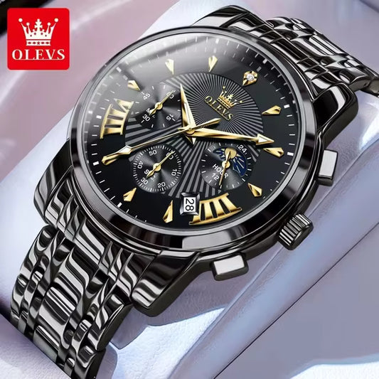 【dealsforyoudays】OLEVS Men's Watch Chronograph Business Dress Quartz Stainless Steel Water Resistant Luminous Date Wristwatch