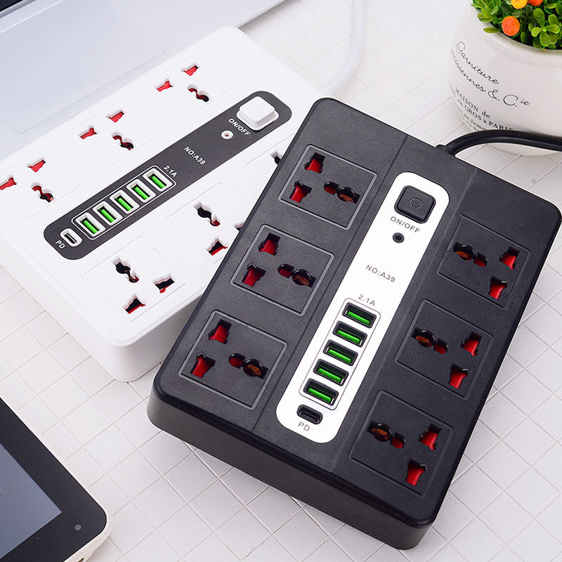 【Black】2026 New 220/240V Multi-port USB Power Strip, Household UK Standard Multi-function Extension Socket with Long Cord, Cash On Delivery, Free Shipping