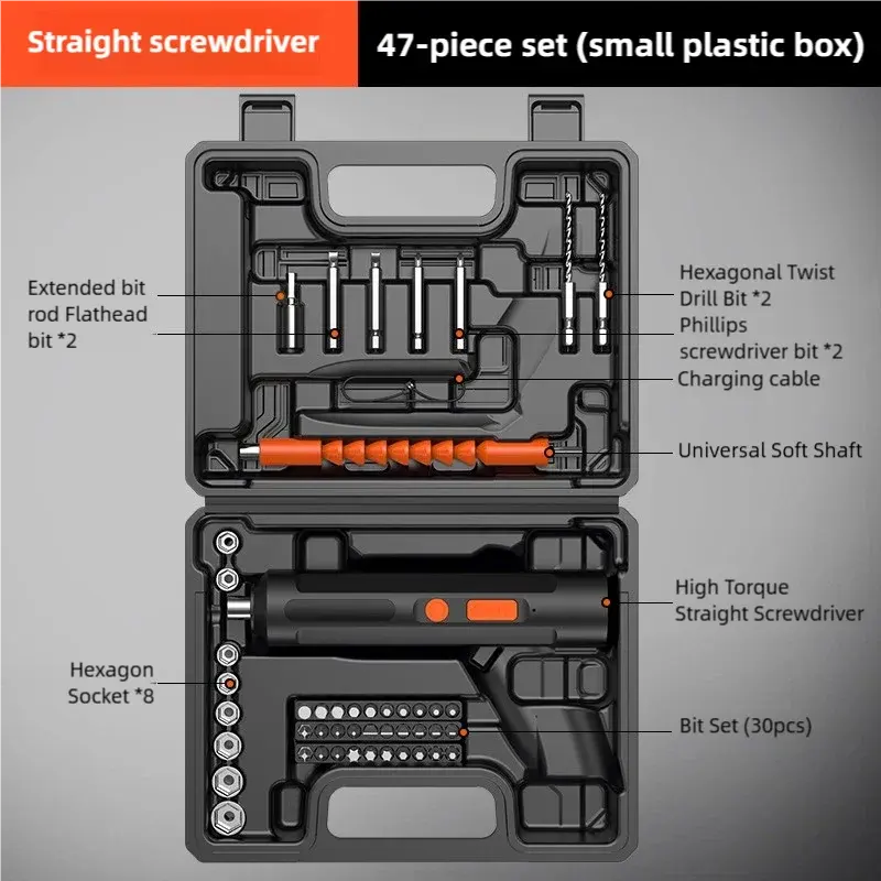 2026 New Rechargeable Mini Electric Screwdriver for Home Use, 47-Piece Kit with Tool Box, Free Delivery, Cash On Delivery
