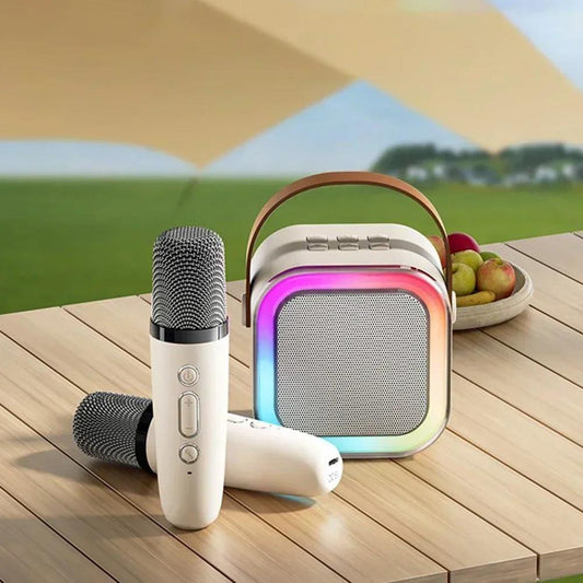 Portable Karaoke Machine with 2 Wireless Microphone, KTV Speaker with RGB Colorful LED Lights, 5 Sound Effect, Rechargeable and Bluetooth Connect