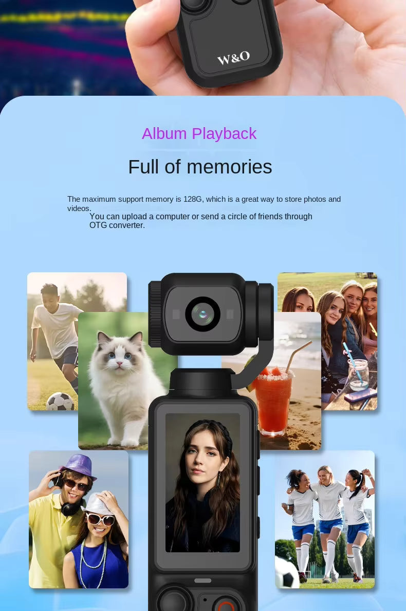 W&O Portable 2.5K Ultra HD Video Recorder with 180° Rotating Lens, Handheld Stabilizer Pocket Camera, Full Body Camera for Vlogging, Travel & Daily Life Recording, USB Rechargeable, Black, Vlogging Camera, Modern Gadget, Built-in 32G memory card