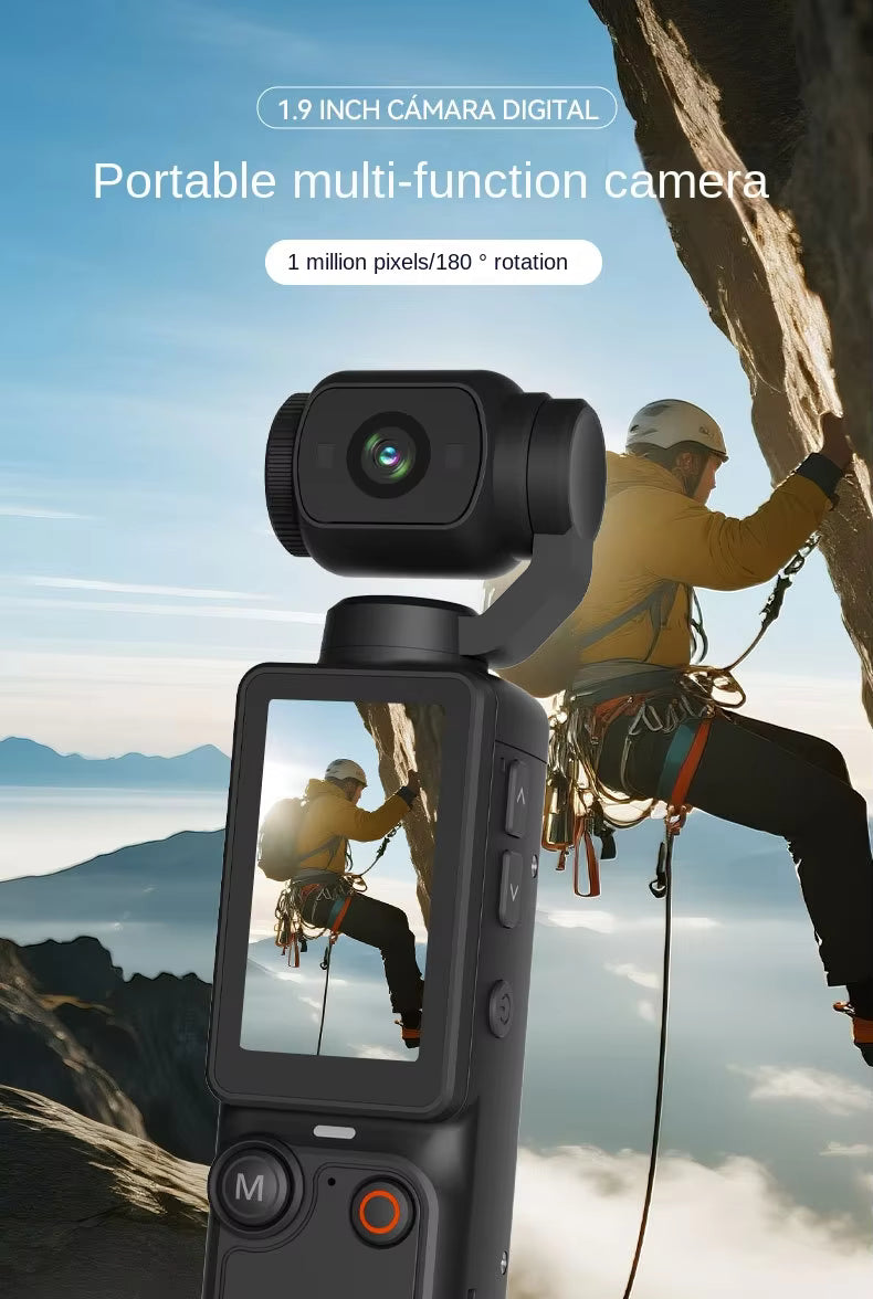 W&O Portable 2.5K Ultra HD Video Recorder with 180° Rotating Lens, Handheld Stabilizer Pocket Camera, Full Body Camera for Vlogging, Travel & Daily Life Recording, USB Rechargeable, Black, Vlogging Camera, Modern Gadget, Built-in 32G memory card