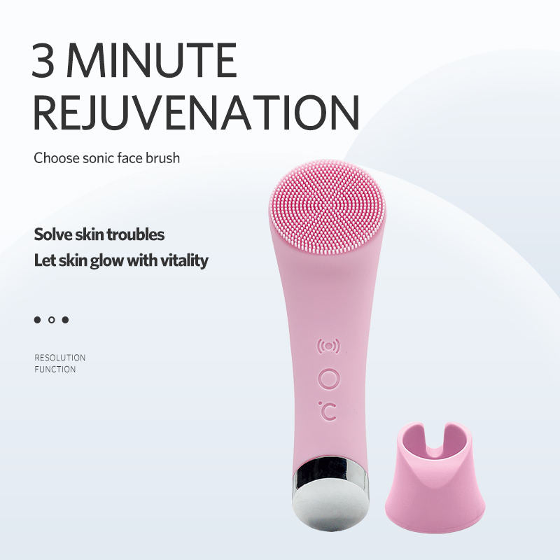 Facial Cleansing Brush, PRITECH Heatable Vibrating Face Scrubber with Massage, Silicone Face Scrubber for Women & Men, Electric Facial Cleanser for Deep Cleansing, Gentle Exfoliating (Pink)