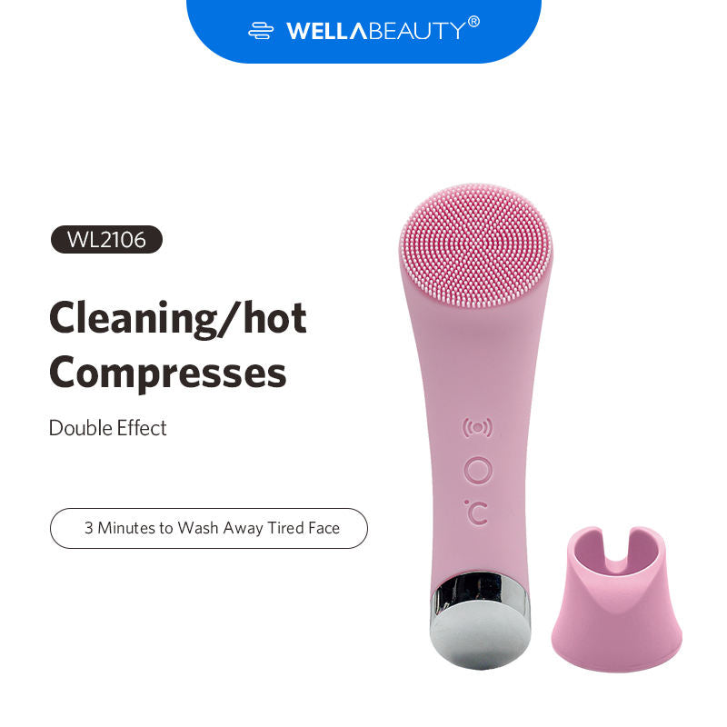 Facial Cleansing Brush, PRITECH Heatable Vibrating Face Scrubber with Massage, Silicone Face Scrubber for Women & Men, Electric Facial Cleanser for Deep Cleansing, Gentle Exfoliating (Pink)