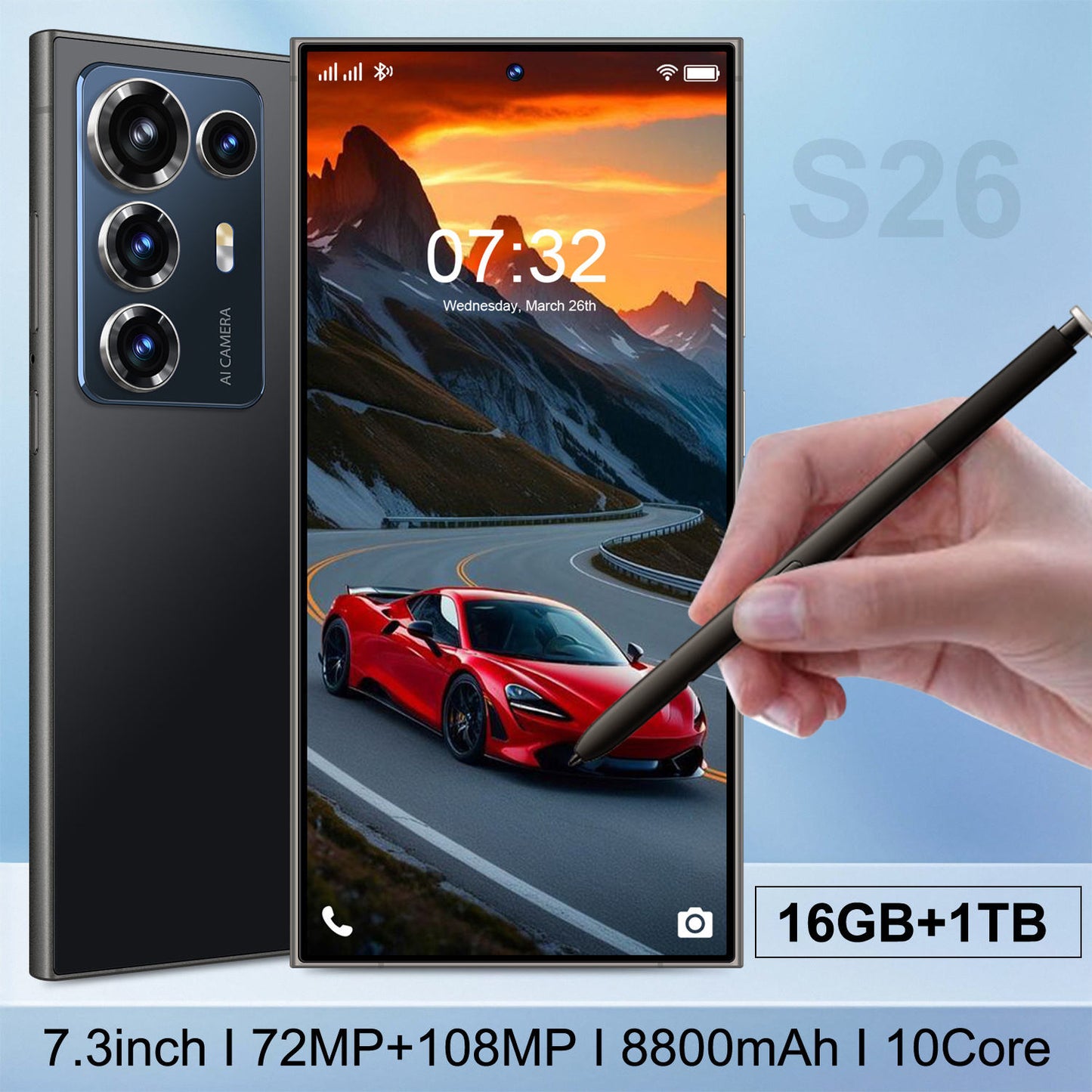 Cellphone C25 7.3Inch Screen, Unlocked and Supports Dual SIM Dual Standby,16GB+1TB, Equipped with Android 15.0 System, 8800mAh Battery Smartphone phones