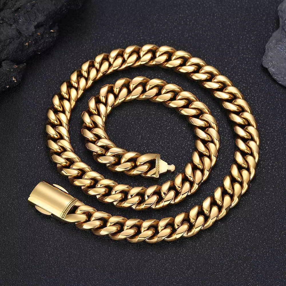 Cuban Necklace Miami Link Chain with Diamond Clasp Anti-Friction for Men Women Stainless Steel Thick Chain Hip Hop Jewelry 14mm wide, 24 inches longColorfast Waterproof Thickened Black Friday