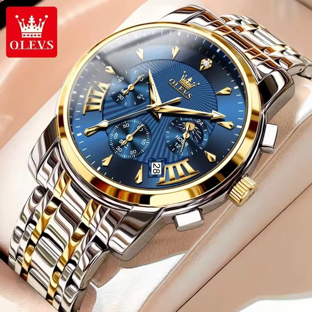 【dealsforyoudays】OLEVS Men's Watch Chronograph Business Dress Quartz Stainless Steel Water Resistant Luminous Date Wristwatch