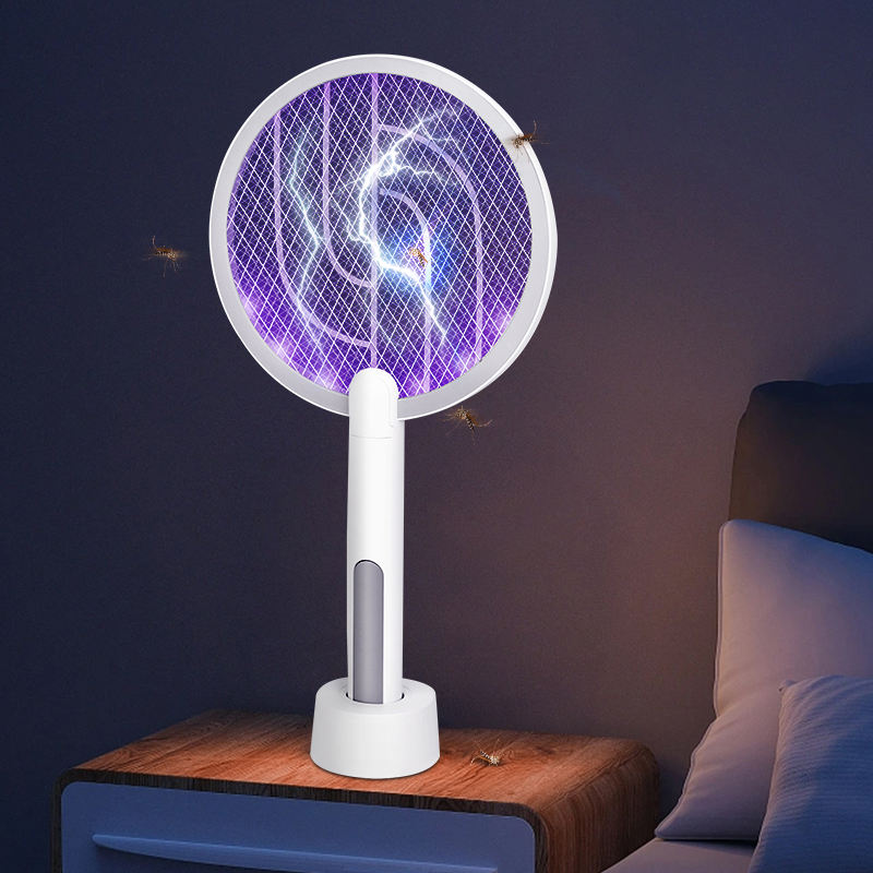 2025new  Electric Fly Swatter Racket, 1200mAh Smart Bug Zapper with USB Rechargeable Base, Powerful Mosquitoes Trap Lamp & Fly Killer with 3-Layer Safety Mesh for Home, Bedroom, Kitchen, Patio