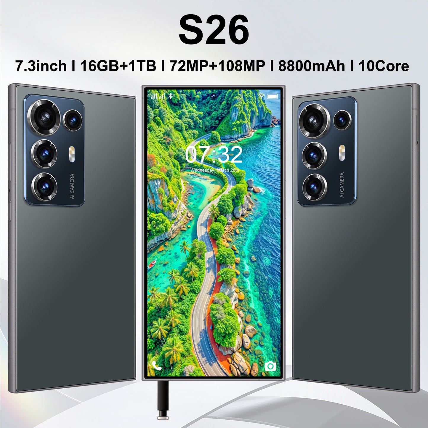 Cellphone C25 7.3Inch Screen, Unlocked and Supports Dual SIM Dual Standby,16GB+1TB, Equipped with Android 15.0 System, 8800mAh Battery Smartphone phones