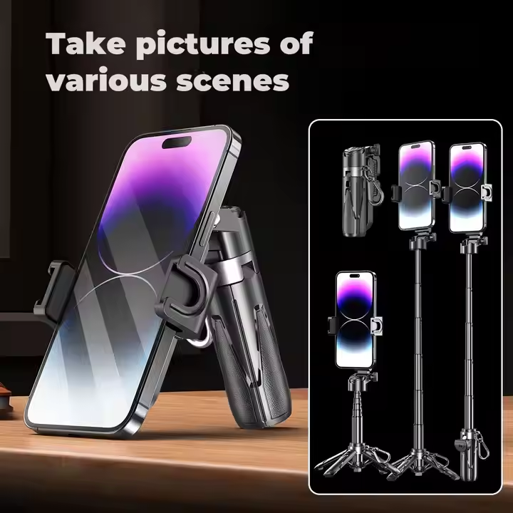 2025 New 4-in-1 Multifunctional mini Selfie Stick with 360° Rotation Compact Stylish Wireless Bluetooth Control Magnetic Phone Holder for Selfies Video Recording Vlogging Compatible with Most Phones - Stabilizer Camera,Maxinum extend to 68cm