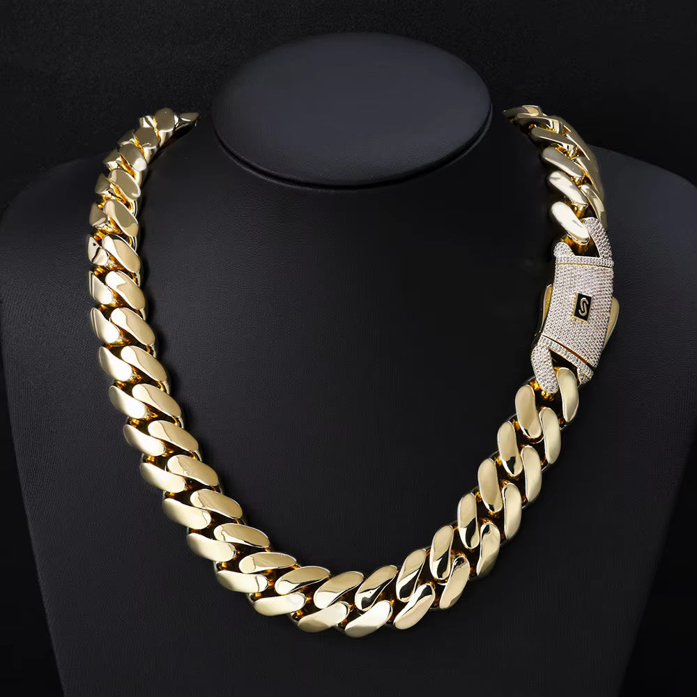 Cuban Necklace Miami Link Chain with Diamond Clasp Anti-Friction for Men Women Stainless Steel Thick Chain Hip Hop Jewelry 14mm wide, 24 inches longColorfast Waterproof Thickened Black Friday