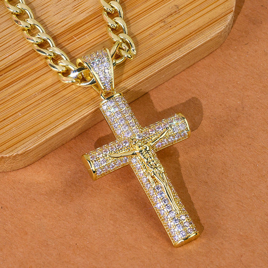 Cuban , Figaro, Miami Cross with Jesus Christ Crucifix,24 inches Long and 6mm Wide,Handcrafted Polishing and Multiple Electroplating Daily Wear Necklace