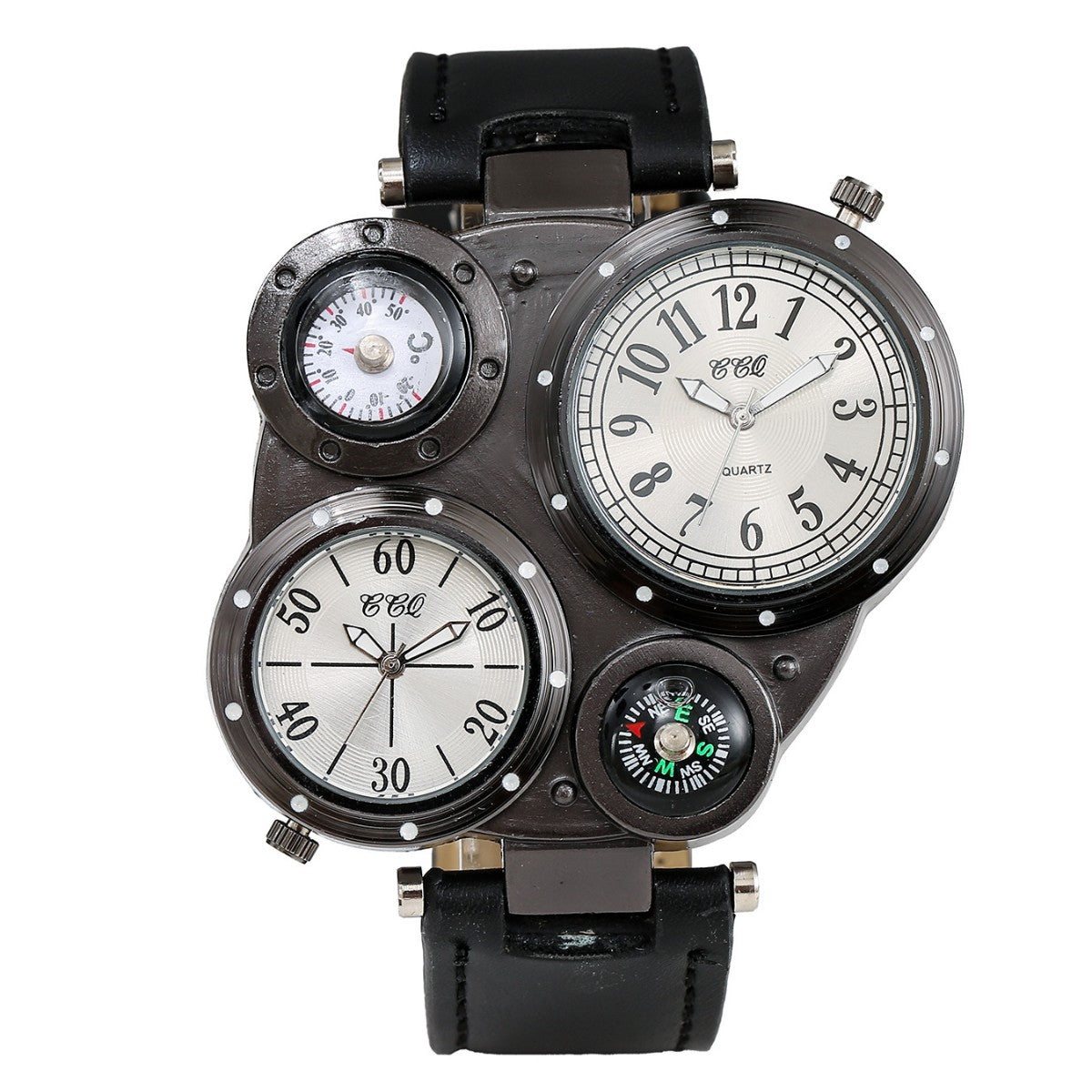 1 BLACK SHAARMS Men's Large Dial Retro Wristwatch - Multi-Zone Analog Watch with PU Strap, Quartz Movement Suitable for Daily Wear, Business & Special Occasions, Ideal Gift for Him, Father's Day