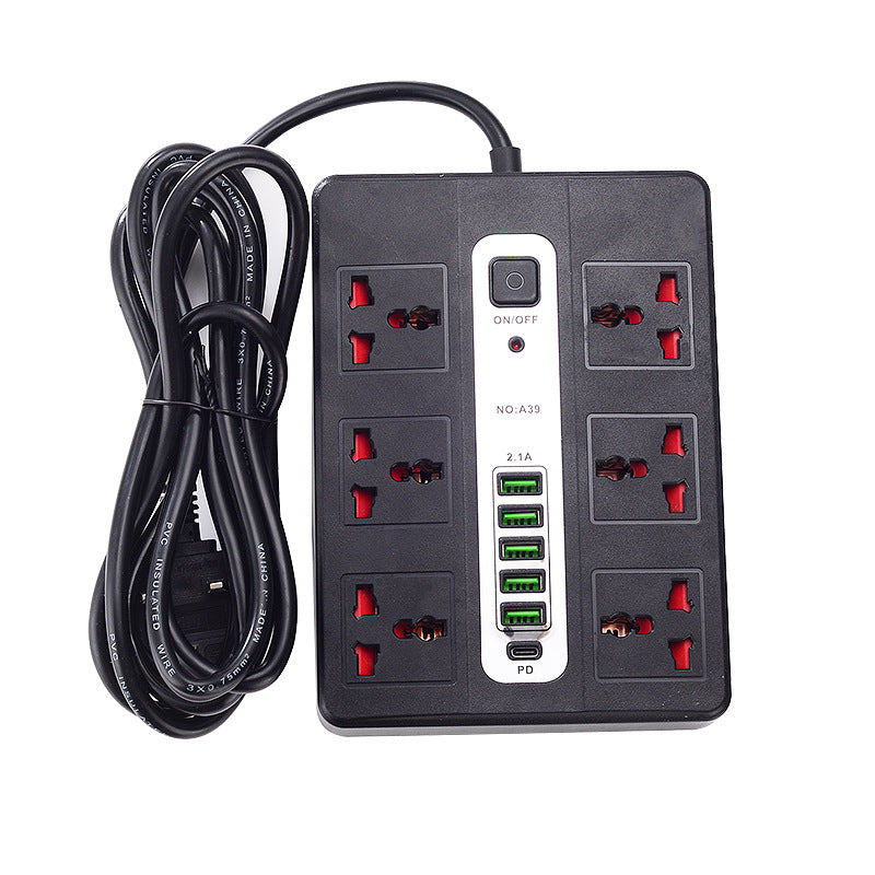 【Black】2026 New 220/240V Multi-port USB Power Strip, Household UK Standard Multi-function Extension Socket with Long Cord, Cash On Delivery, Free Shipping