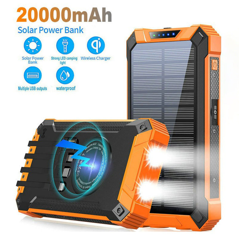20000mAh Solar Power Bank – Dual 5V USB Ports, Built-in Flashlight & Compass, Portable Emergency Charger Perfect for Outdoor Camping