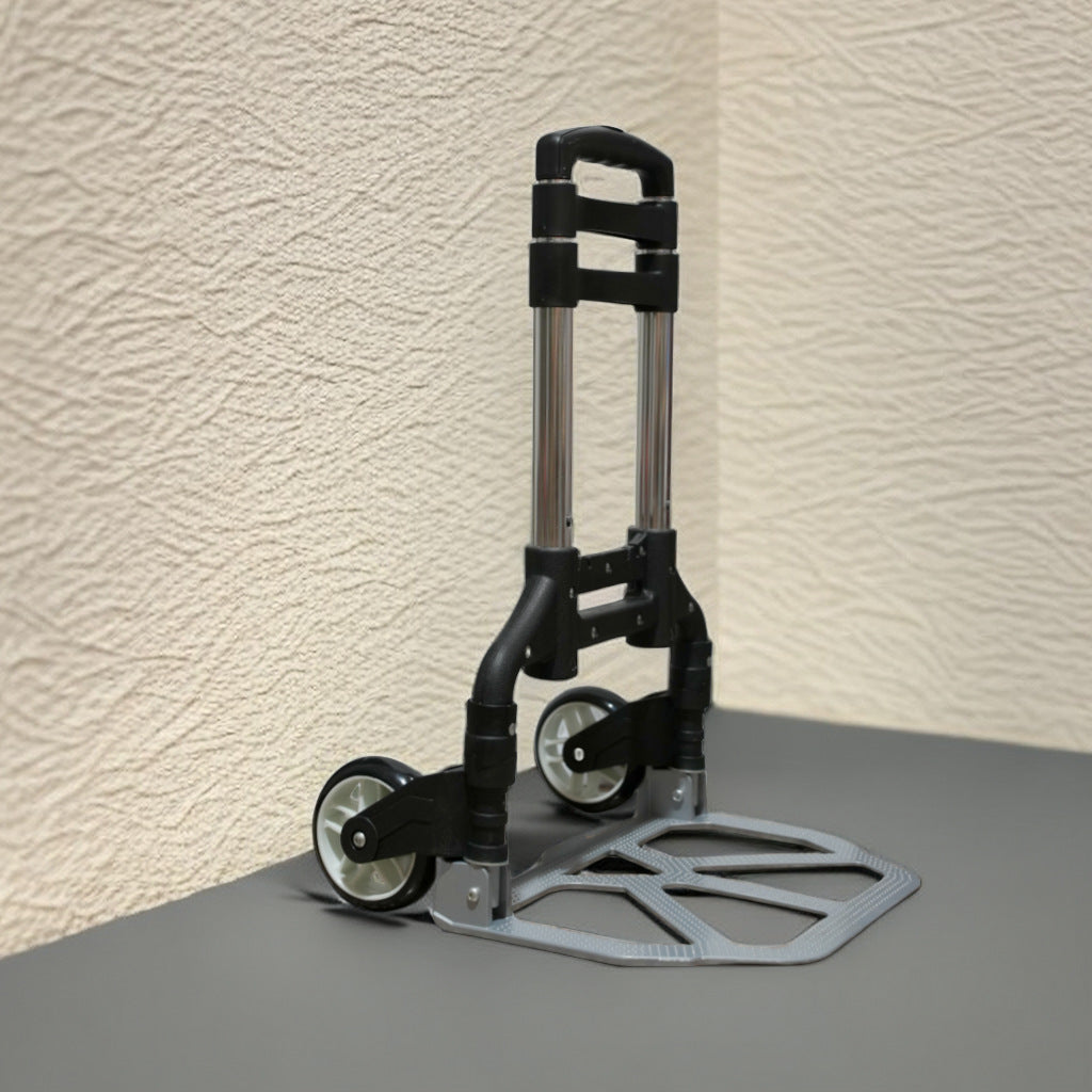Aluminum Foldable Hand Truck, 75kg Load Capacity Black Portable Pull Cart, Small Trolley, Telescopic Luggage Dolly for Cargo Hauling, Household Moving & Travel
