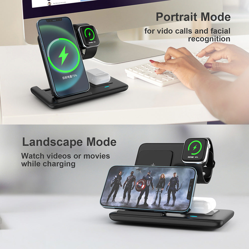 Z11 Foldable 3‑in‑1 Wireless Charger 20W Fast Charging Stand – Multi‑Device Charging for Phone, Watch & Earbuds, Compatible with iOS & Android