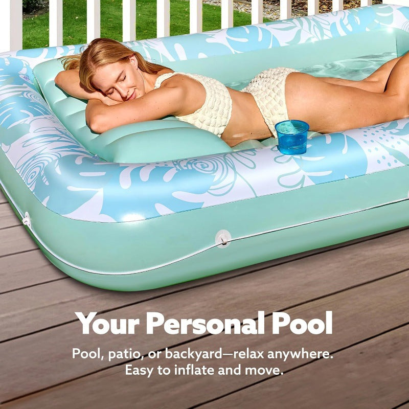 XL Inflatable Tanning Pool Lounge Float With Cup Holder, 177cm*116cmExtra Large Pool Floats Adult with Pillow, 4 in 1 Suntan Tub Raft Floatie, Sunbathing Bed Lounge for Water Blow Up Kids Ball Pit Party Gifts, inflatable Sofa Summervibes