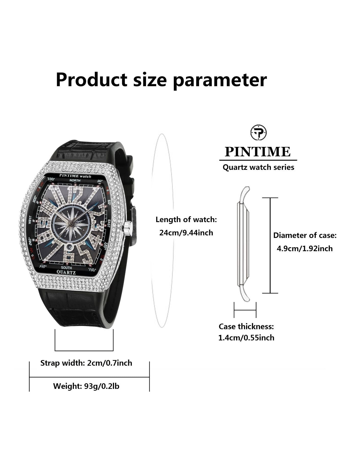 Luxury Rhinestone Quartz Watch, Large Dial Royal Style Unisex, Square Analog Face, Mineral Glass, Casual Design, All Seasons