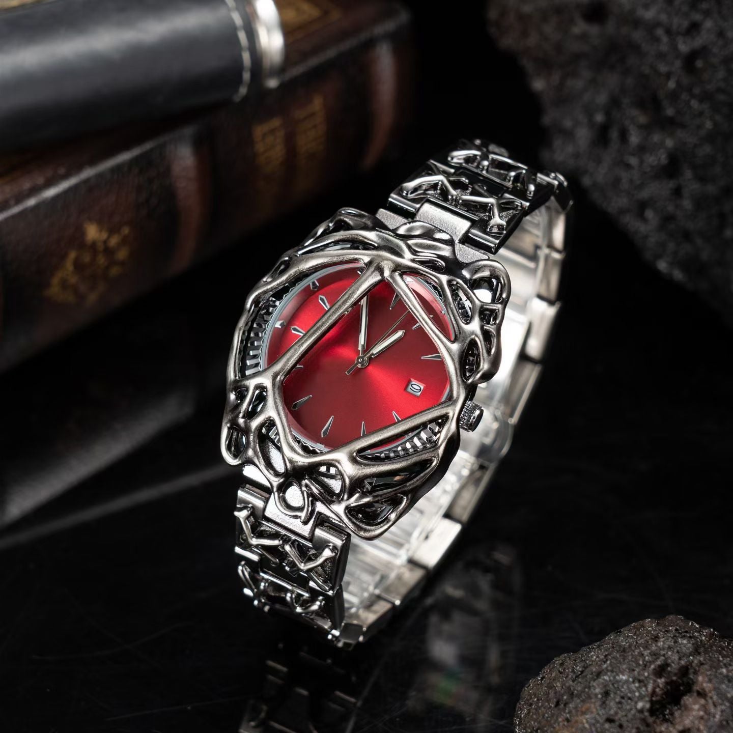 Men’s Punk‑Style Wrist Watch – Spider‑Web Pattern, Special Shaped Dial, Niche Ins‑Vibe, European‑American Fashion Quartz Wristwatch
