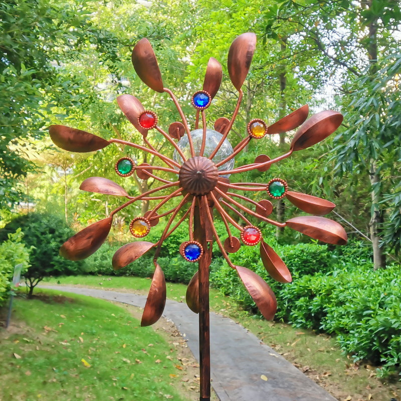72 Inch Outdoor Solar Wind Spinner Decor, Antique Bronze Metal Windmill Garden Stake with Solar Glass Ball LED Light, Yard Lawn Decoration Gift for Mother’s Day, Father’s Day & Home Garden