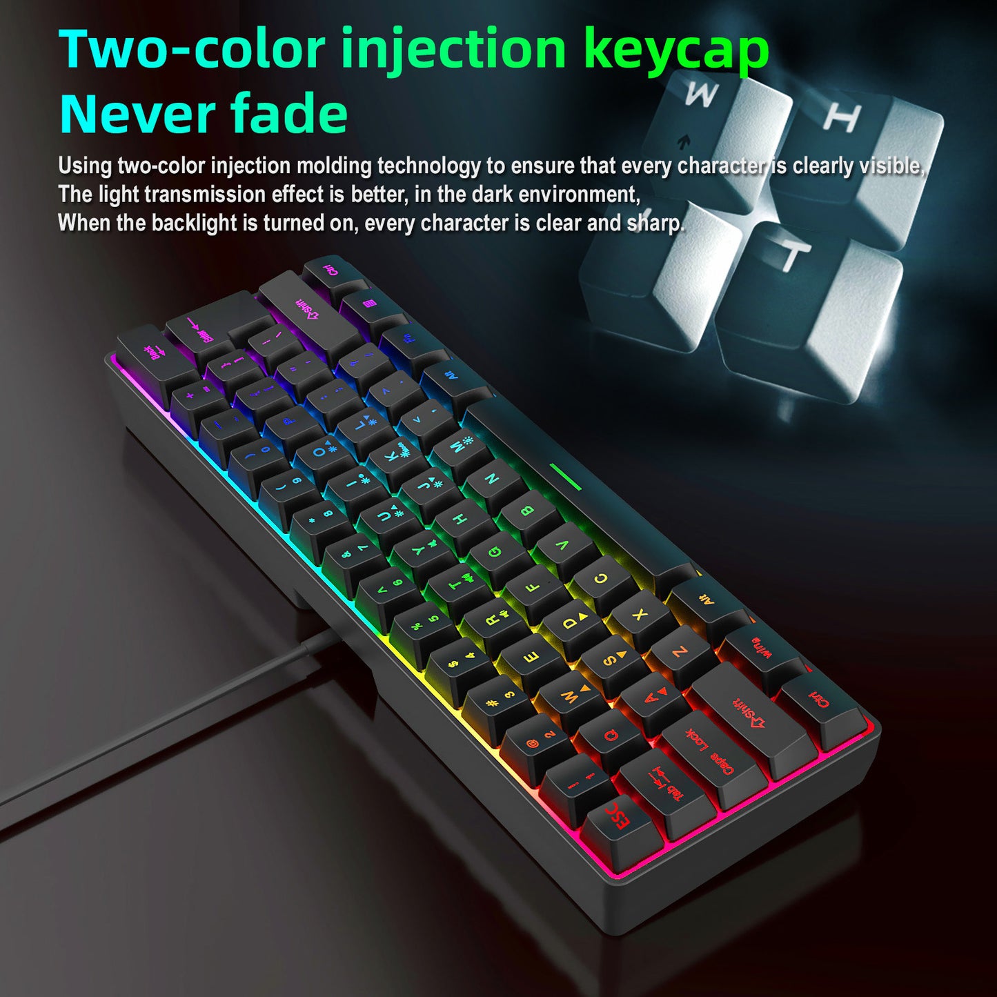 Keyboard k401 Mini 60% Gaming Keyboard, RGB Backlit 61 Key Ultra-Compact Membrane Keyboard, TS91 Ergonomic Waterproof Office Computer Keyboard for PC, MAC, PS4, Xbox ONE Gamer(Black)
