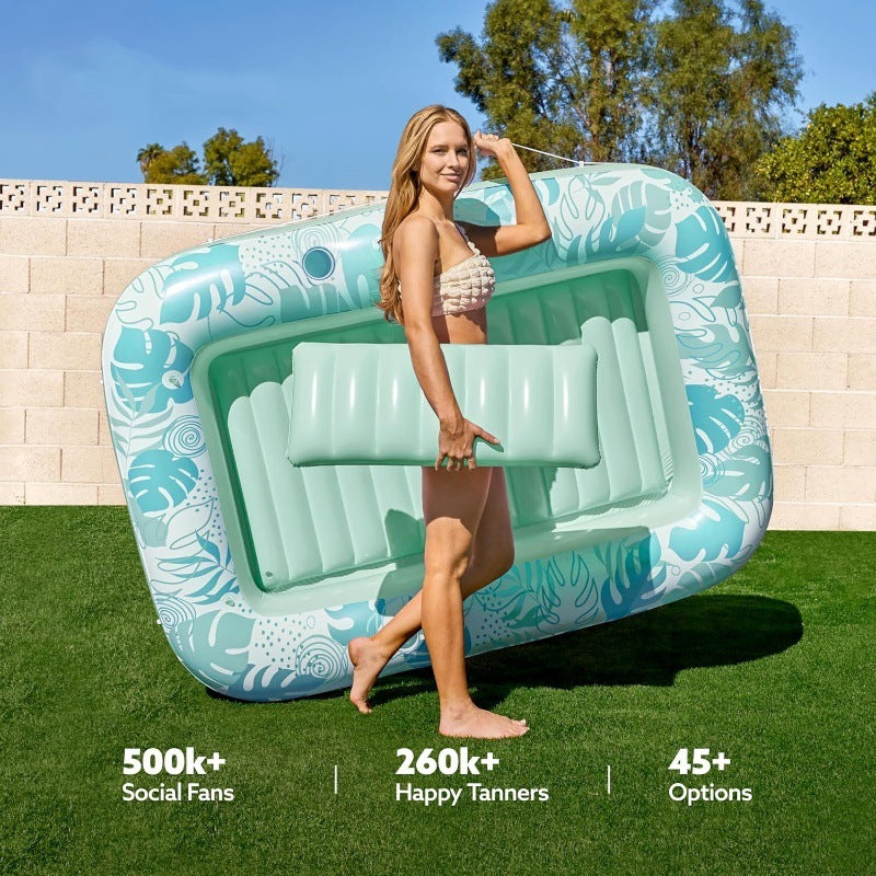 XL Inflatable Tanning Pool Lounge Float With Cup Holder, 177cm*116cmExtra Large Pool Floats Adult with Pillow, 4 in 1 Suntan Tub Raft Floatie, Sunbathing Bed Lounge for Water Blow Up Kids Ball Pit Party Gifts, inflatable Sofa Summervibes