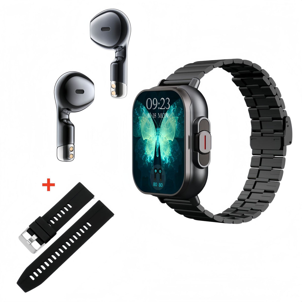 2-In-1 Smartwatch And Wireless Earbuds for Men, Featuring Music Control And Various Sports Modes with Activity Data Insights One extra rubber strap and one metal strap are included as gifts.