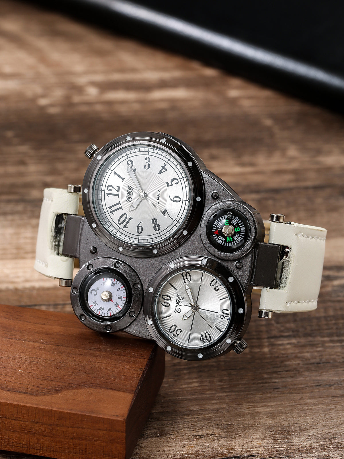 1 BLACK SHAARMS Men's Large Dial Retro Wristwatch - Multi-Zone Analog Watch with PU Strap, Quartz Movement Suitable for Daily Wear, Business & Special Occasions, Ideal Gift for Him, Father's Day