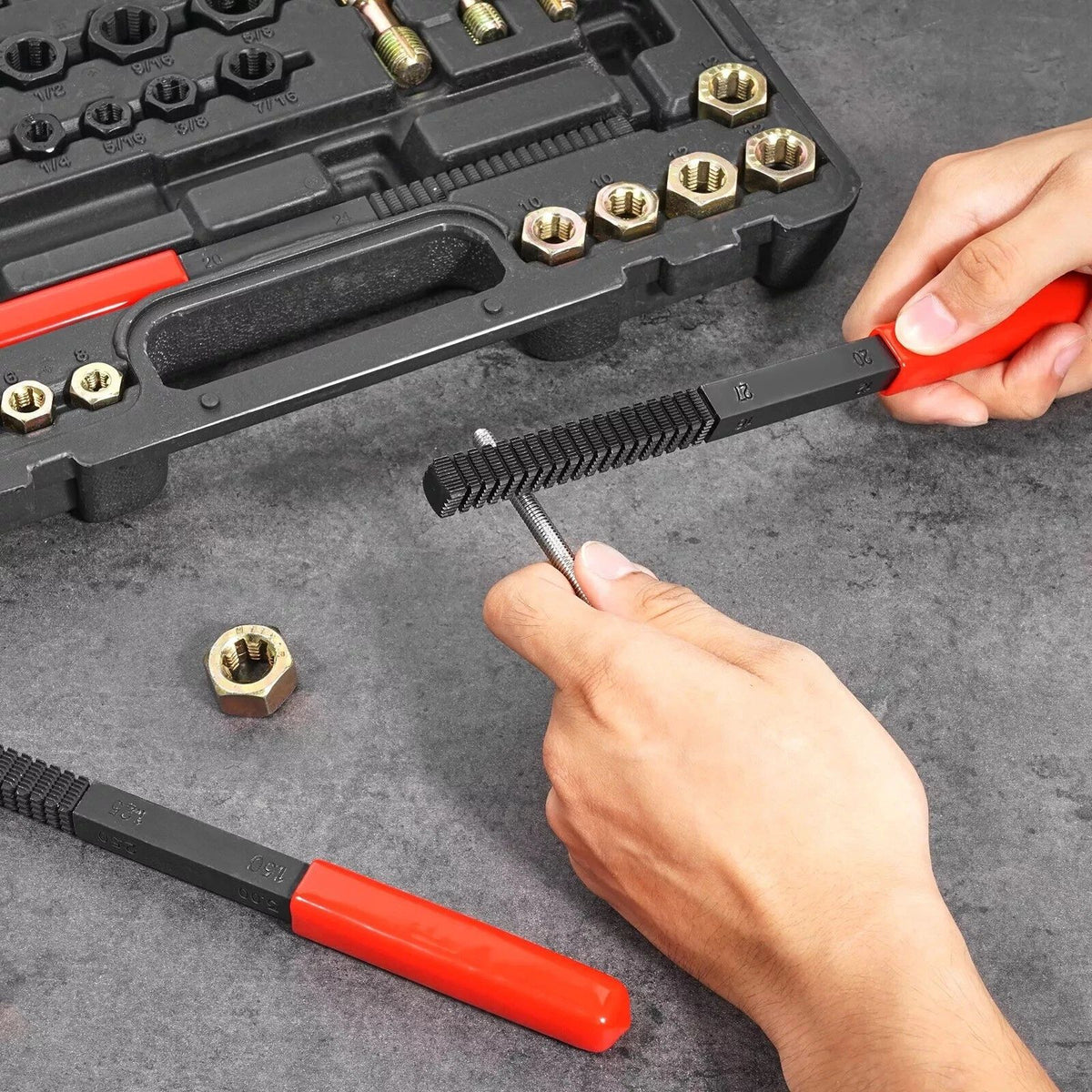 49Pcs Thread Repair Kit, UNC UNF & Metric Thread Restorer Set, Rethreading and Repair Tool Kit, Inch & Metric Thread Chaser Tool Set