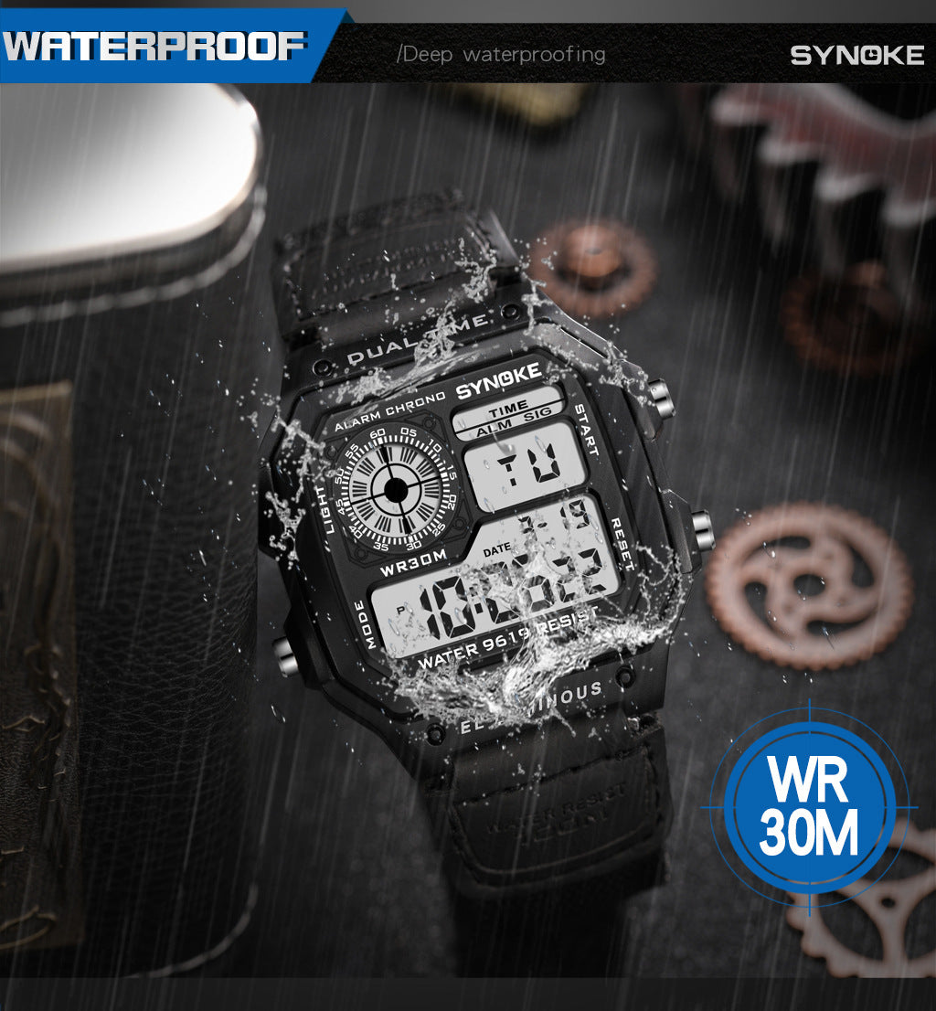 【SYNOKE】New 2026 Men's Square Watch, Retro Digital Watch, Luminous, Waterproof and Dust‑Resistant, Sporty Fashion Style, Must‑have for Men, Ideal for Festivals and Birthday Gifts