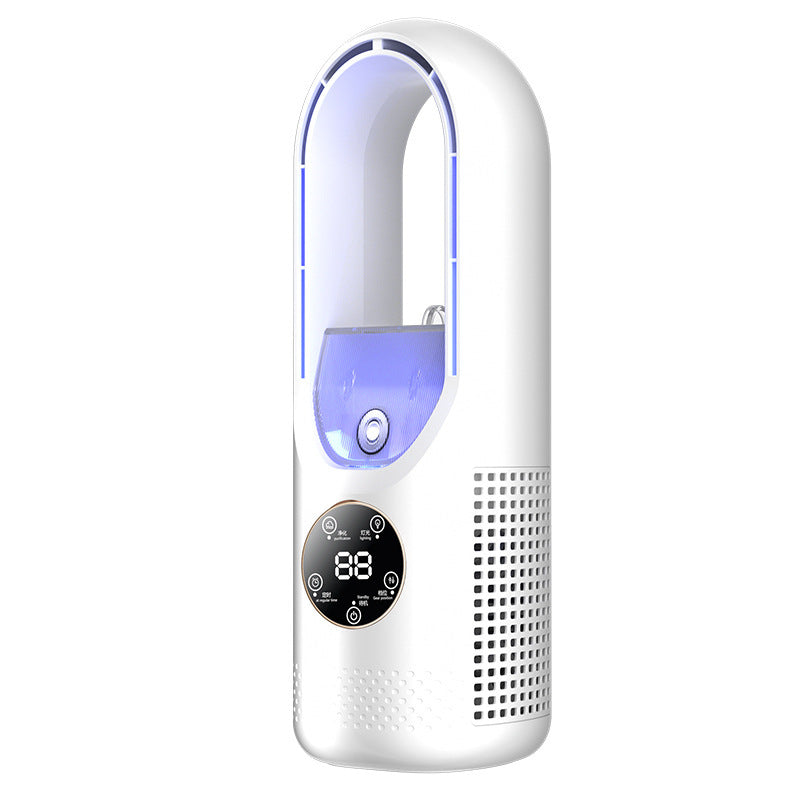 Portable USB Tower Bladeless Mini Fan – Mist Cooling, Touch Screen & Remote Control, 7-Colour LED Light, Timer & Auto Power Off, Quiet Design – Perfect for Office, Travel, Camping & Home Use