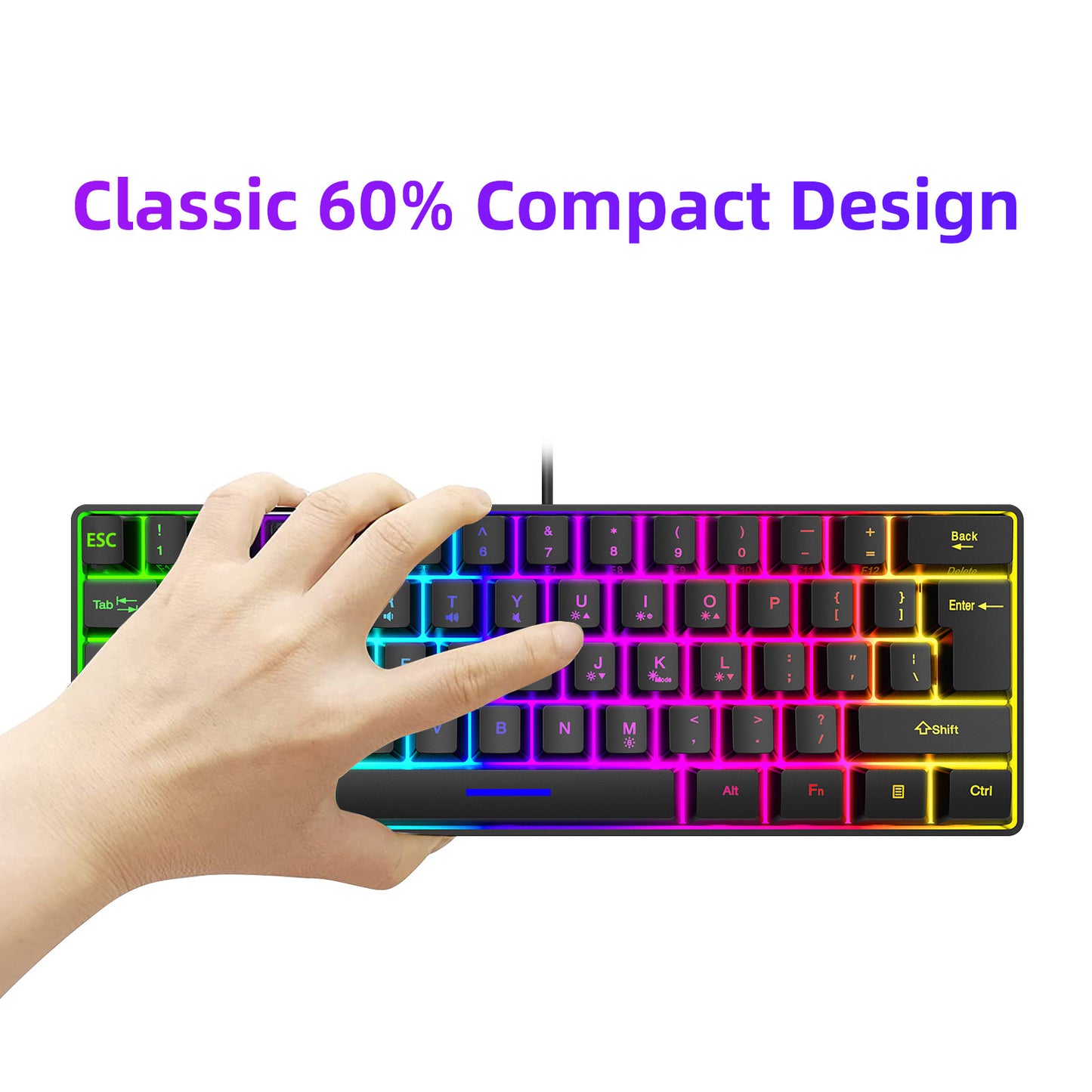 Keyboard k401 Mini 60% Gaming Keyboard, RGB Backlit 61 Key Ultra-Compact Membrane Keyboard, TS91 Ergonomic Waterproof Office Computer Keyboard for PC, MAC, PS4, Xbox ONE Gamer(Black)