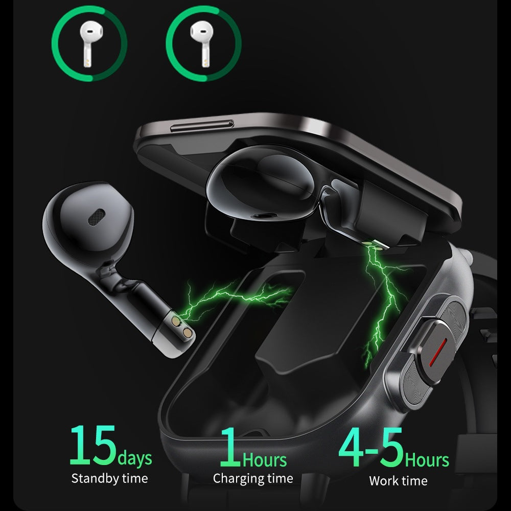 2-In-1 Smartwatch And Wireless Earbuds for Men, Featuring Music Control And Various Sports Modes with Activity Data Insights One extra rubber strap and one metal strap are included as gifts.