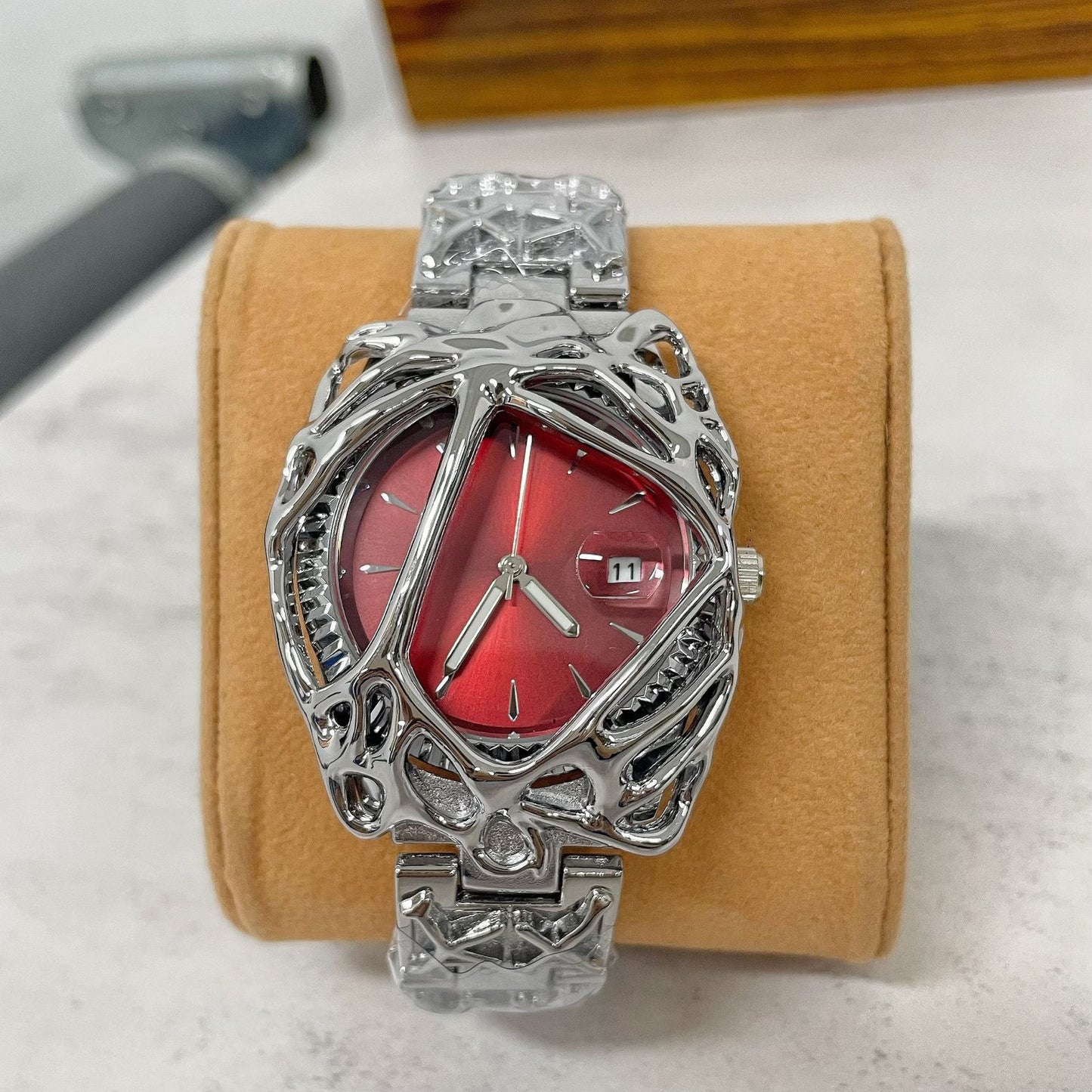 Men’s Punk‑Style Wrist Watch – Spider‑Web Pattern, Special Shaped Dial, Niche Ins‑Vibe, European‑American Fashion Quartz Wristwatch