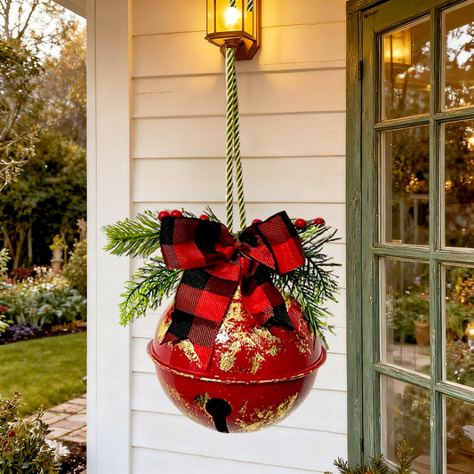 1PC Christmas Bell Door Hanger with Bow & Straw Wreath, Vintage Metal Bell Ornament with Star Decor, Rustic Christmas Door Decoration, Holiday Gift for Xmas Home Decor