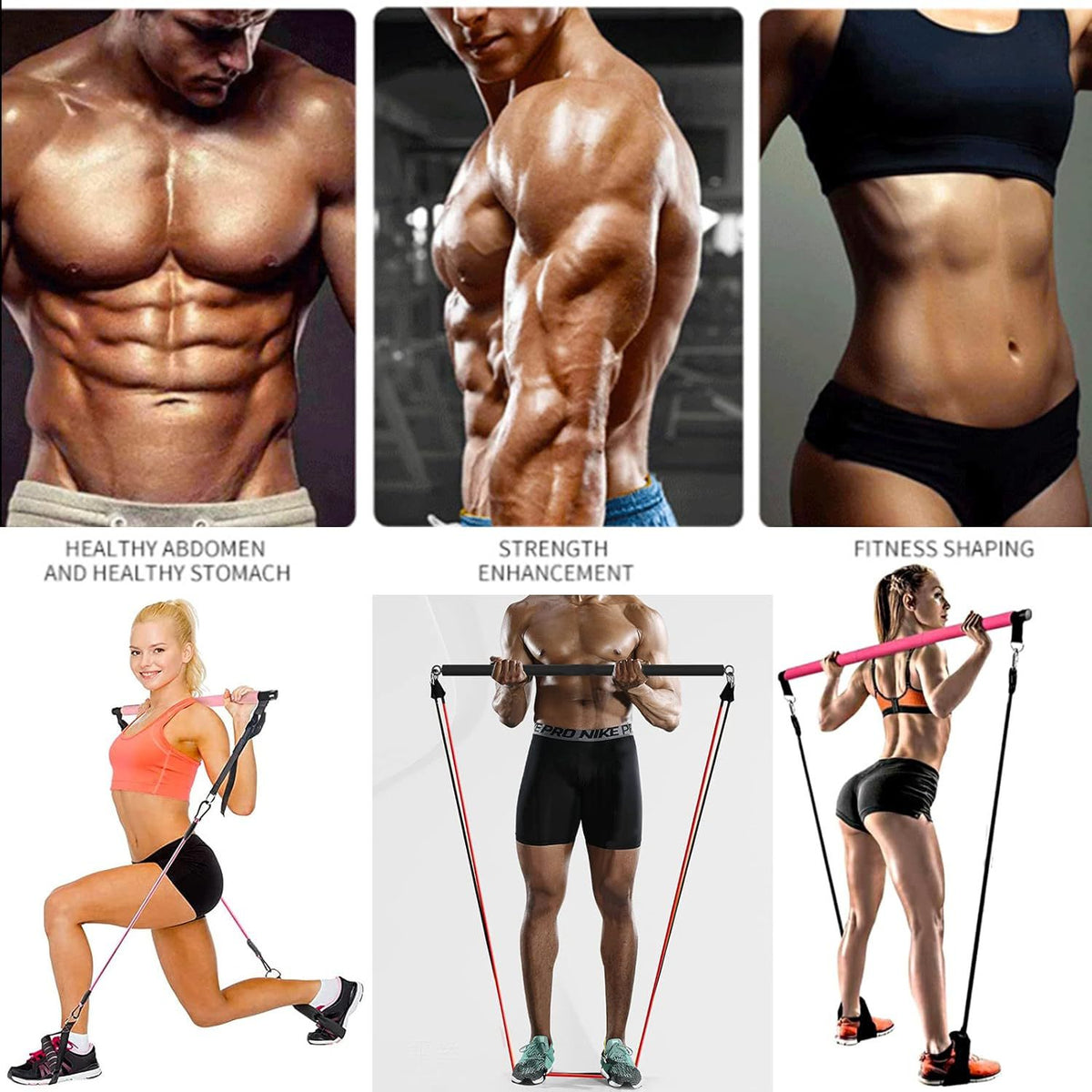 14‑Piece Pilates Bar Kit with 6 Pcs 180‑Lbs Resistance Bands, Multifunctional Fitness Pedal Puller, Adjustable Home Yoga Stretch Training Resistance Rope Set