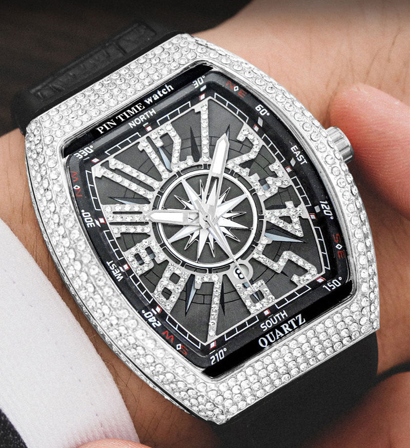 Luxury Rhinestone Quartz Watch, Large Dial Royal Style Unisex, Square Analog Face, Mineral Glass, Casual Design, All Seasons