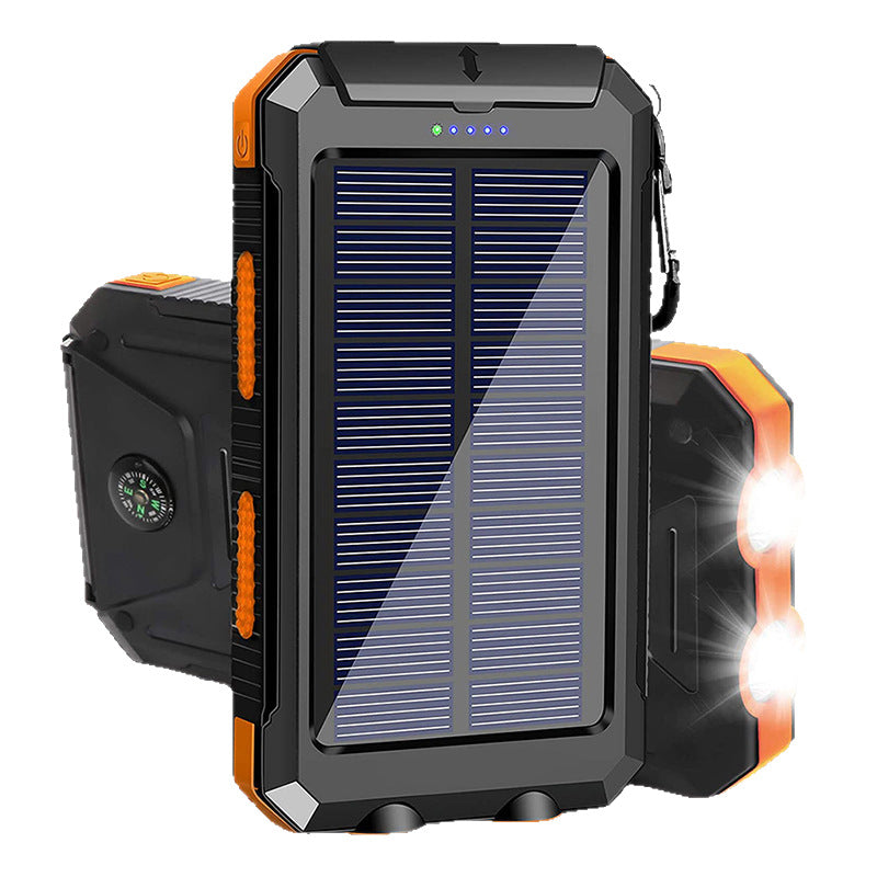20000mAh Solar Power Bank – Dual 5V USB Ports, Built-in Flashlight & Compass, Portable Emergency Charger Perfect for Outdoor Camping