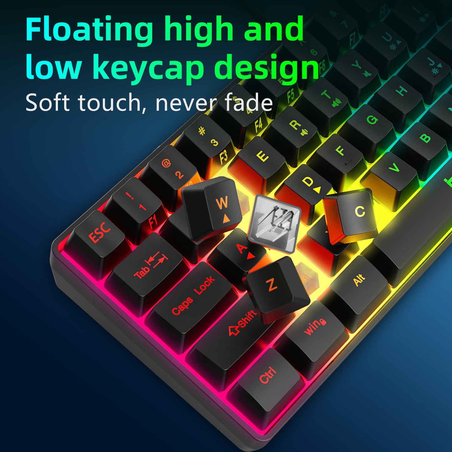 Keyboard k401 Mini 60% Gaming Keyboard, RGB Backlit 61 Key Ultra-Compact Membrane Keyboard, TS91 Ergonomic Waterproof Office Computer Keyboard for PC, MAC, PS4, Xbox ONE Gamer(Black)