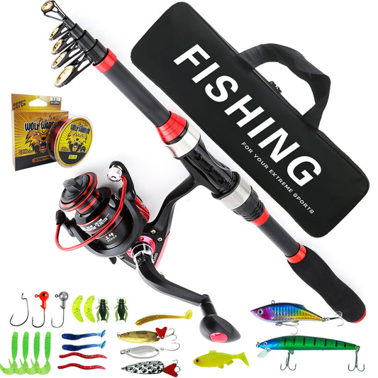 1.8m Telescopic Fishing Rod & Spinning Reel & Fishing Bag & Soft Fishing Lure Kit, Portable Outdoor Fishing Accessories Set, Fishing Gear Set, Fishing Tools, Travel Fishing Rod, Fishing Tackle Kit, Fishing Equipment, Fishing Storage Bag
