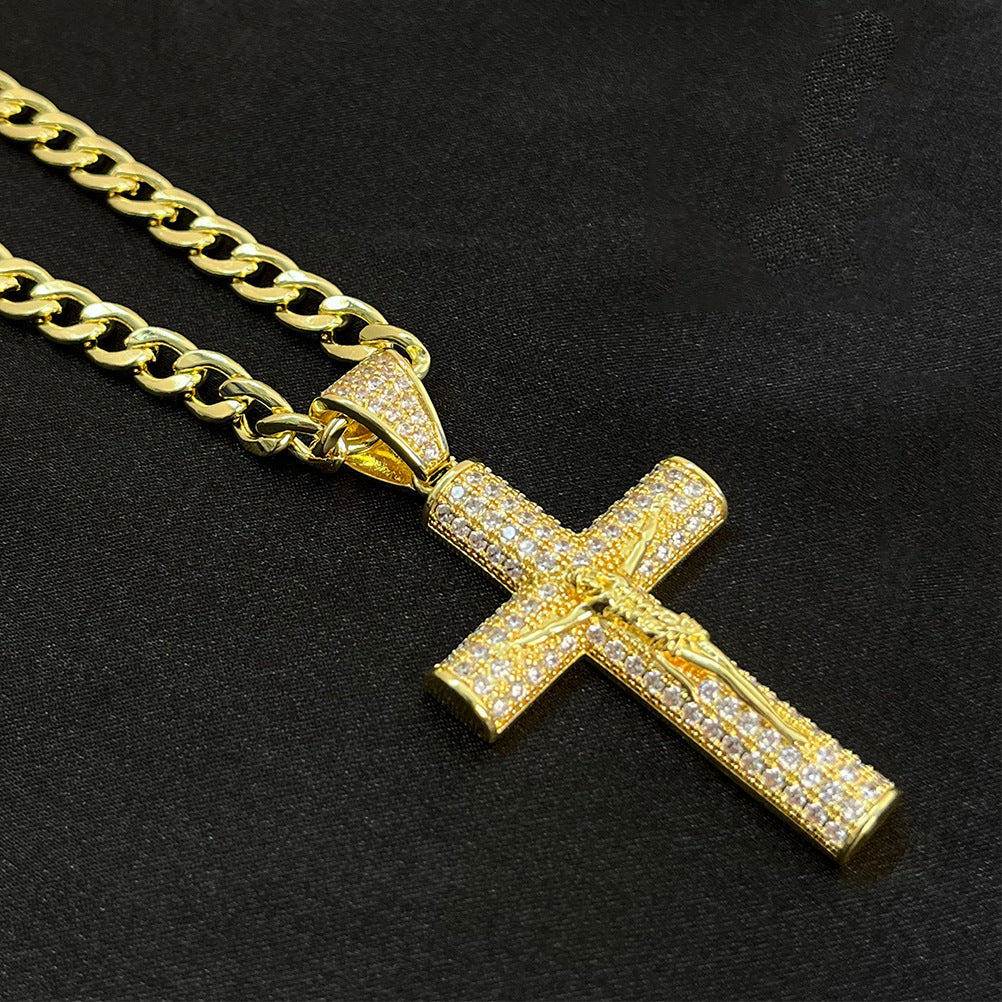 Cuban , Figaro, Miami Cross with Jesus Christ Crucifix,24 inches Long and 6mm Wide,Handcrafted Polishing and Multiple Electroplating Daily Wear Necklace