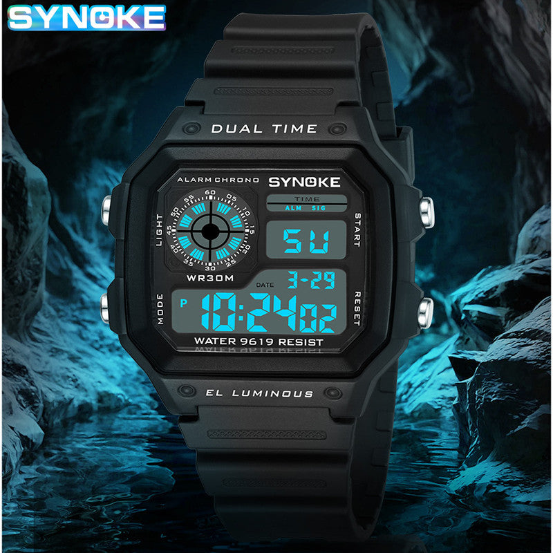【SYNOKE】New 2026 Men's Digital Watch, Transparent Color, Multi‑Functional Outdoor Square Watch, Sports Luminous Function, Military‑Grade Quality, Waterproof and Dust‑Resistant