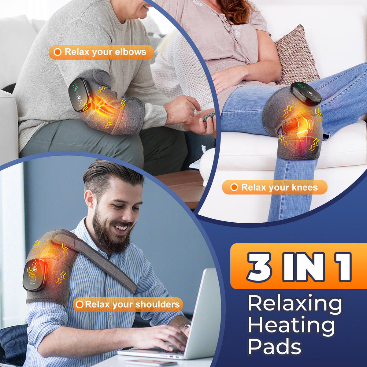 3‑in‑1 Wireless Heating & Vibration Massager, Multi‑Functional Joint Massager for Shoulder, Knee and Elbow with Heating Pad