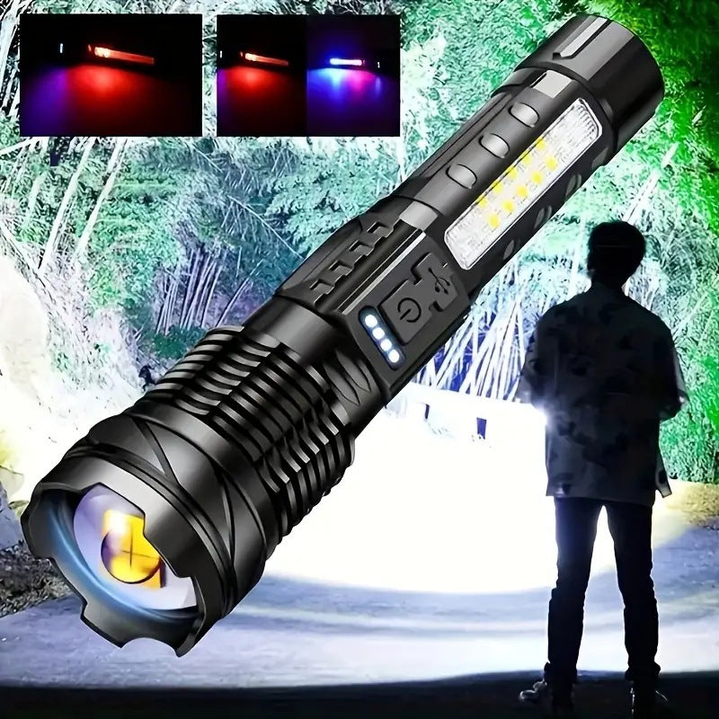 【2026 New】2-Pack Outdoor High-Brightness Flashlight – Aluminum Alloy Body, White Laser Telescopic Zoom, Searchlight, Long-Lasting Outdoor Illumination Light, Built-in 1200mAh Battery