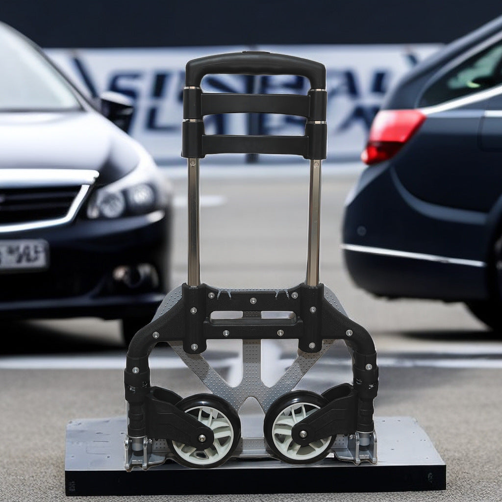 Aluminum Foldable Hand Truck, 75kg Load Capacity Black Portable Pull Cart, Small Trolley, Telescopic Luggage Dolly for Cargo Hauling, Household Moving & Travel