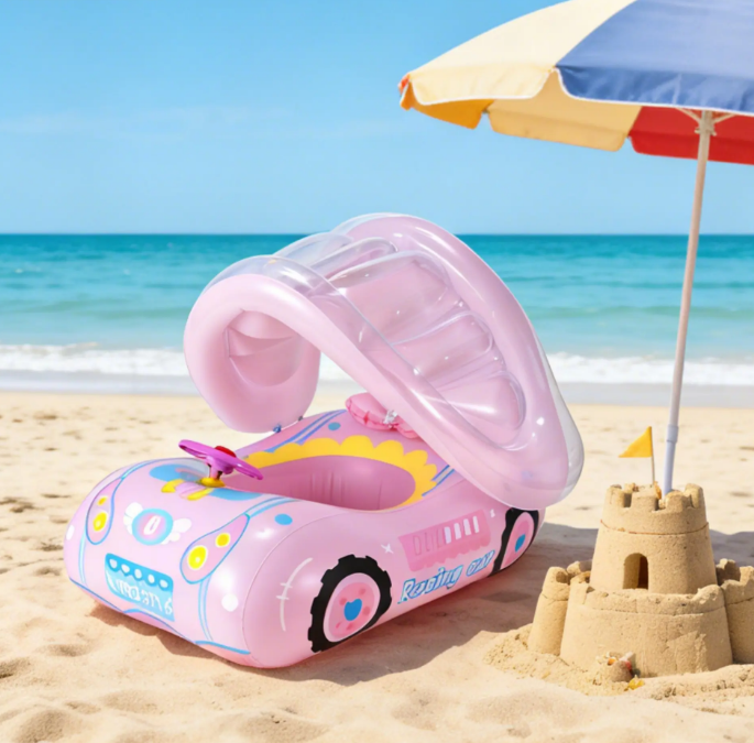 Cash on Delivery – Pink Water Car Shape Swimming Ring – Kiddie Inflatable with Water Car Design, Detachable Sunshade, Thickened Baby Seat – Suitable for Indoor & Outdoor Pools, Swim Ring