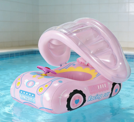 Cash on Delivery – Pink Water Car Shape Swimming Ring – Kiddie Inflatable with Water Car Design, Detachable Sunshade, Thickened Baby Seat – Suitable for Indoor & Outdoor Pools, Swim Ring