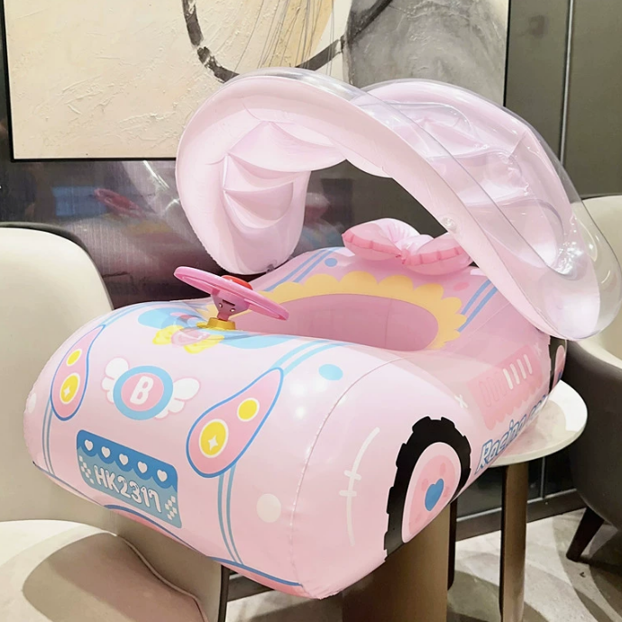 Cash on Delivery – Pink Water Car Shape Swimming Ring – Kiddie Inflatable with Water Car Design, Detachable Sunshade, Thickened Baby Seat – Suitable for Indoor & Outdoor Pools, Swim Ring