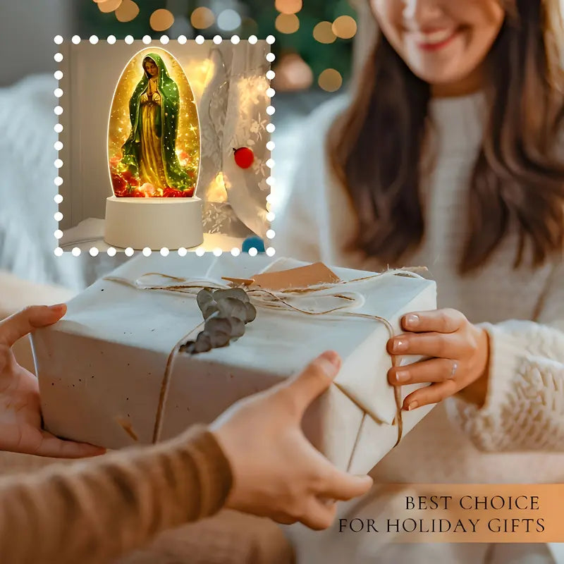 Guadalupe Virgin Prayer Lamp, USB-Powered Warm Light for Religious Home Decor, Prayer Room Decor, Baptism and Gifts, Creates a Spiritual Ambiance USB charging